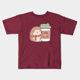 Cute Hedgehog Hugging Pumpkin Spice Latte Kids T-Shirt